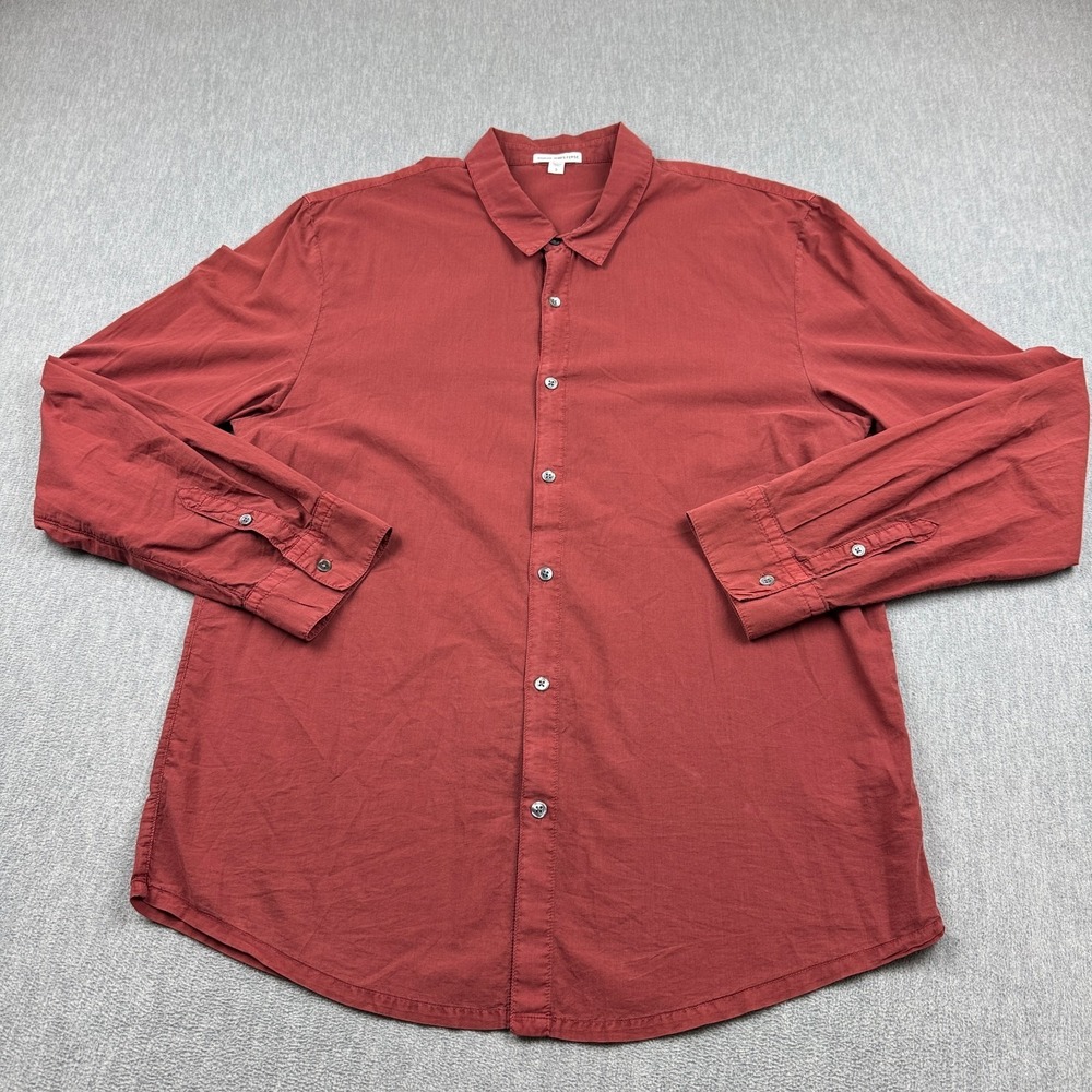 James Perse Shirt Men 3 Large Red Slim Fit Button Up Long Sleeve Casual Standard